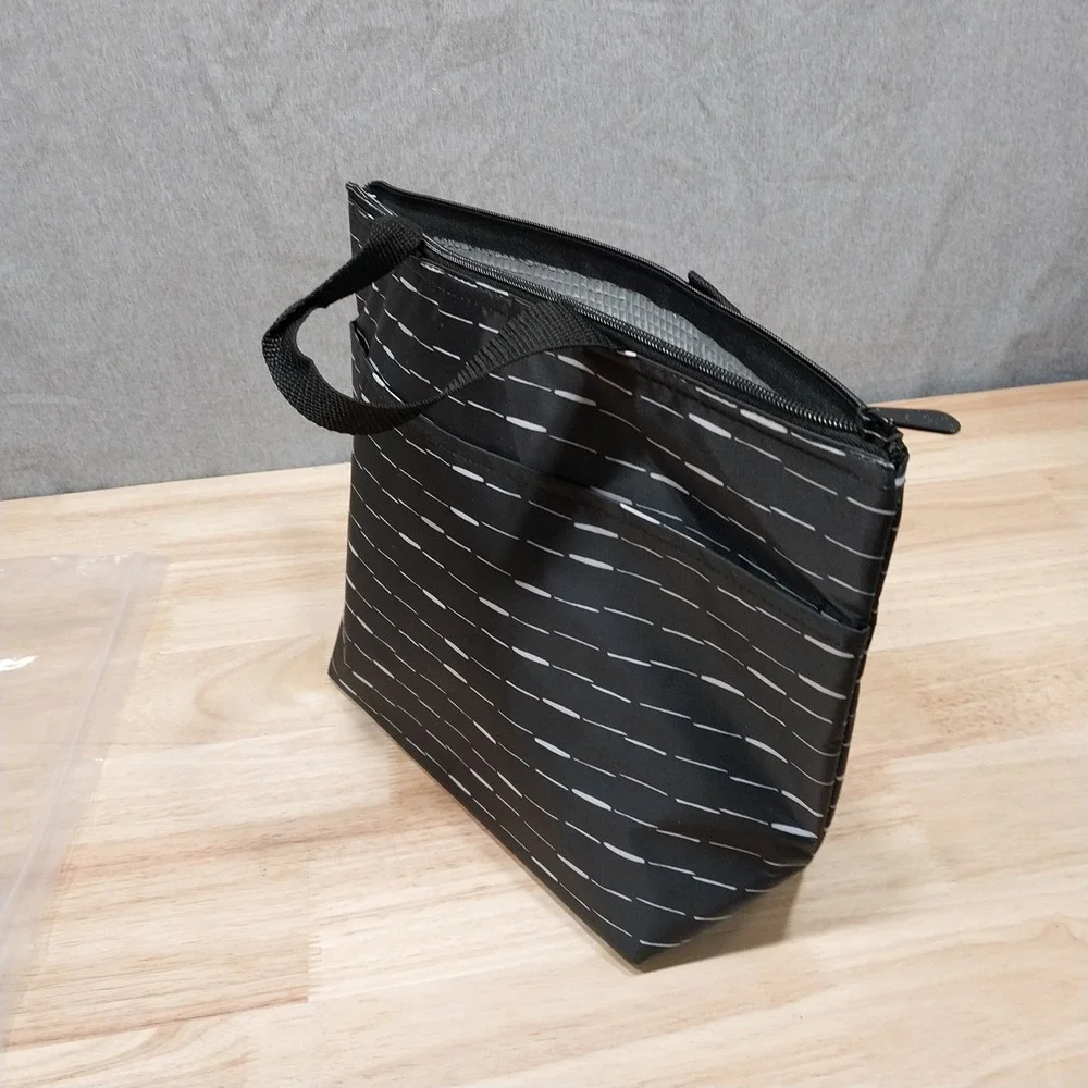 Thirty-One Thermal Tote Bag Insulated Dash Pattern Small Black